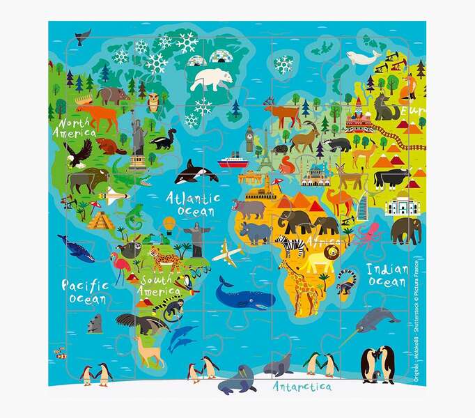 pictura tarjeta puzzle 15.5x15.5cm tematica mapa del mundo 25 piezas incluye tarjeta plegada y sobre blanco certificacion fsc