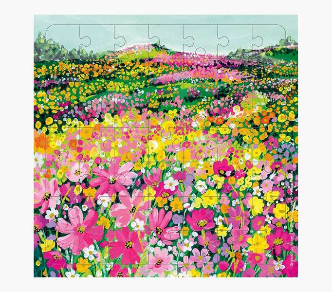 pictura tarjeta puzzle 15.5x15.5cm tematica de flores 49 piezas incluye tarjeta plegada y sobre blanco certificacion fsc
