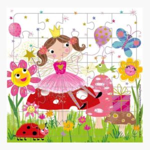 pictura tarjeta puzzle 15.5x15.5cm tematica hadas 25 piezas incluye tarjeta plegada y sobre blanco certificacion fsc