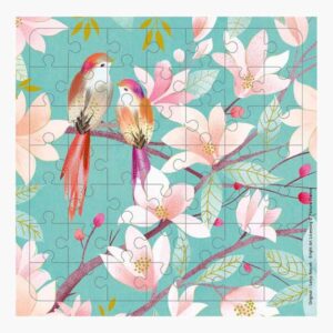 pictura tarjeta puzzle 15.5x15.5cm tematica de pajaros 49 piezas incluye tarjeta plegada y sobre blanco certificacion fsc embolsada individualmente
