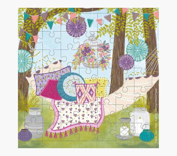 pictura tarjeta puzzle 15.5x15.5cm tematica hamaca 49 piezas incluye sobre blanco certificacion fsc