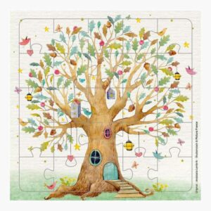 pictura tarjeta puzzle 15.5x15.5cm tematica arbol casa 25 piezas incluye tarjeta plegada y sobre blanco certificacion fsc