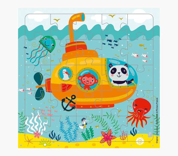 pictura tarjeta puzzle 15.5x15.5cm tematica submarino 25 piezas incluye sobre blanco certificacion fsc