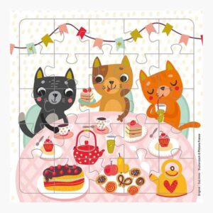 pictura tarjeta puzzle de gatos 15.5x15.5cm 25 piezas tematica felina incluye sobre blanco certificacion fsc