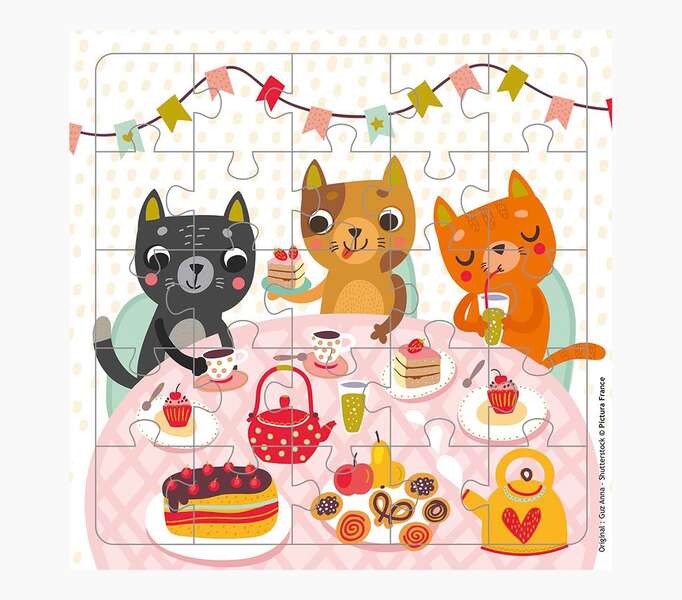 pictura tarjeta puzzle de gatos 15.5x15.5cm 25 piezas tematica felina incluye sobre blanco certificacion fsc
