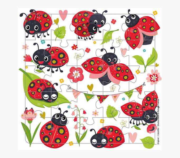 pictura tarjeta puzzle 15.5x15.5cm tematica de mariquitas 25 piezas incluye tarjeta plegada y sobre blanco certificacion fsc