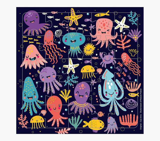 pictura tarjeta puzzle 15.5x15.5cm tematica animales marinos 25 piezas incluye tarjeta plegada y sobre blanco certificacion fsc