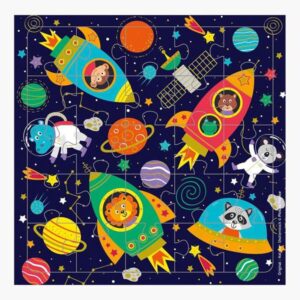 pictura tarjeta puzzle 15.5x15.5cm tematica del espacio 25 piezas incluye tarjeta plegada y sobre blanco embolsada en celofan papel con certificacion fsc