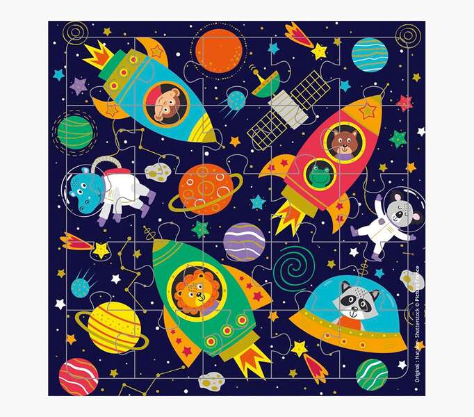 pictura tarjeta puzzle 15.5x15.5cm tematica del espacio 25 piezas incluye tarjeta plegada y sobre blanco embolsada en celofan papel con certificacion fsc