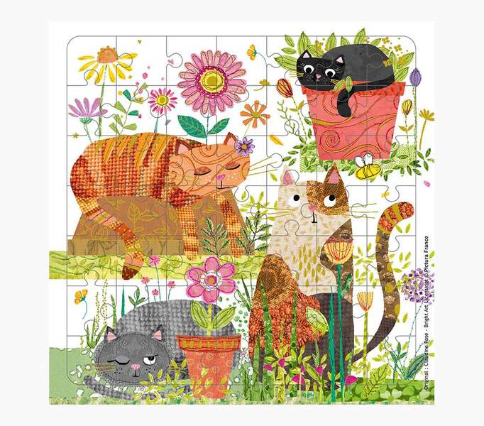 pictura tarjeta puzzle de gatos 15.5x15.5cm 49 piezas tematica felina incluye sobre blanco certificacion fsc