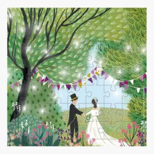 pictura tarjeta puzzle 15.5x15.5cm tematica boda 49 piezas tarjeta plegada incluida embolsada en celofan sobre blanco incluido papel con certificacion fsc