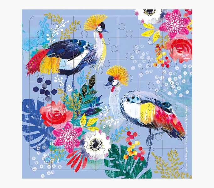 pictura tarjeta puzzle 15.5x15.5cm tematica de grullas 49 piezas incluye tarjeta plegada y sobre blanco certificacion fsc