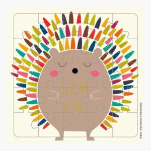 pictura tarjeta puzzle 25 piezas tematica erizo 15.5x15.5cm incluye tarjeta plegada embolsada en celofan incluye sobre blanco papel con certificacion fsc