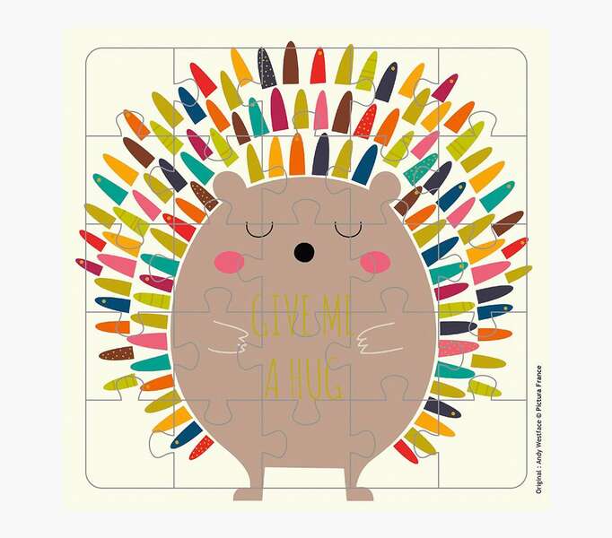 pictura tarjeta puzzle 25 piezas tematica erizo 15.5x15.5cm incluye tarjeta plegada embolsada en celofan incluye sobre blanco papel con certificacion fsc