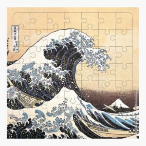 pictura tarjeta puzzle 15.5x15.5cm tematica la gran ola de kanagawa 49 piezas incluye tarjeta plegada y sobre blanco certificacion fsc