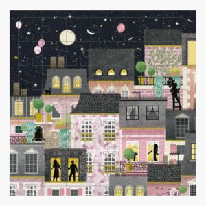 pictura tarjeta puzzle 15.5x15.5cm tematica ciudad de noche 49 piezas incluye tarjeta plegada y sobre blanco certificacion fsc