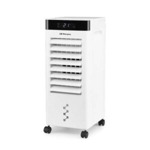 orbegozo air 37 climatizador 3 en 1 purifica, humidifica y refresca potencia 65w display digital temporizador 12h deposito 6l 3 velocidades lamas oscilantes ruedas pivotantes silencioso y facil de usar