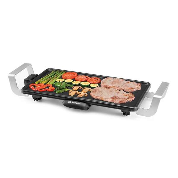 orbegozo tb 2250 parrilla de asado practica y segura termostato regulable asas de aluminio de toque frio superficie de asado de 22x43cm recipiente recoge grasa facil limpieza 2000 w