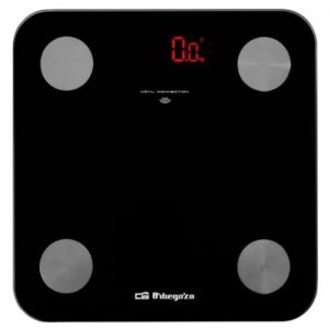 orbegozo pb 3000 bascula electronica de baño diseño de cristal pantalla led activacion tactil capacidad 180kg indicador de energia y sobrecarga