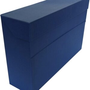 elba caja de transferencia carton forrado con tela geltex tapa con cierre de presion solapa abatible medidas 39.6x25.4cm color azul