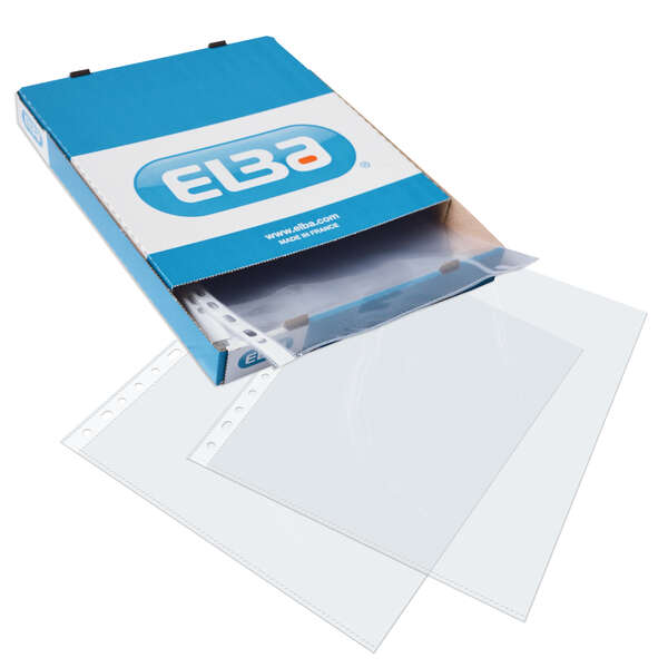 elba pack de 100 fundas multitaladro extra pp 105 micras tamaño folio acabado cristal transparente