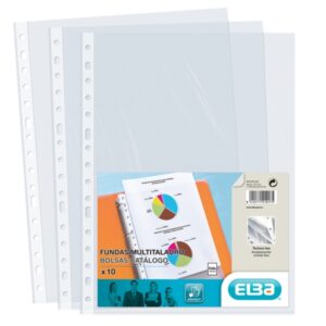 elba pack de 10 fundas multitaladro pp 70 micras tamaño folio acabado cristal transparente