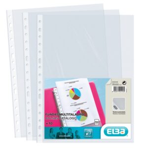elba pack de 10 fundas multitaladro pp 90 micras tamaño folio acabado piel naranja transparente