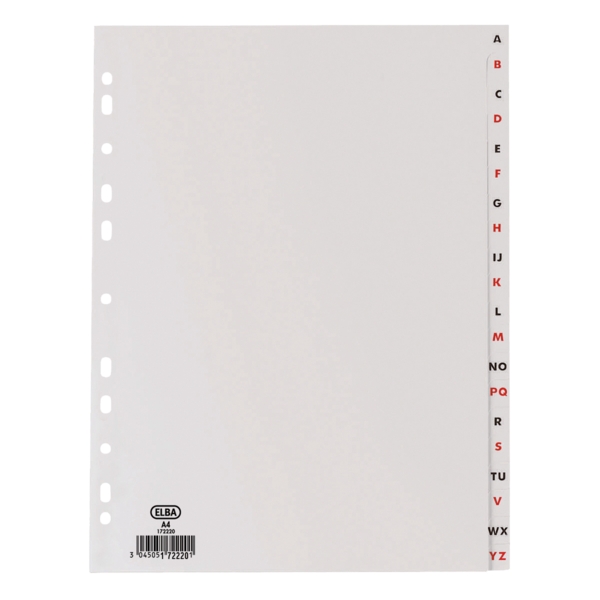 elba indice alfabetico folio 20 posiciones resistente plastico de 120 micras organizacion alfabetica eficiente color gris