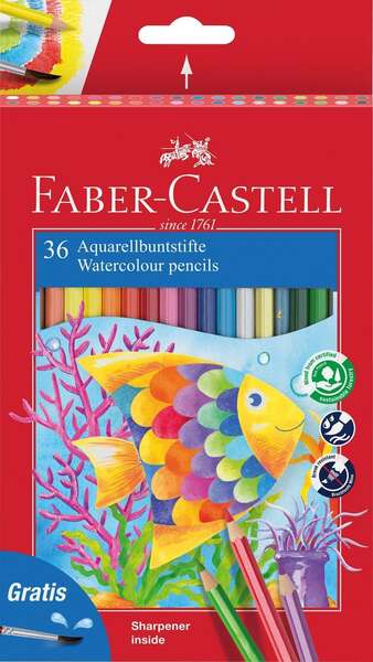 faber castell classic colour acuarelable pack de 36 lapices de colores hexagonales acuarelables + pincel resistencia a la rotura colores surtidos