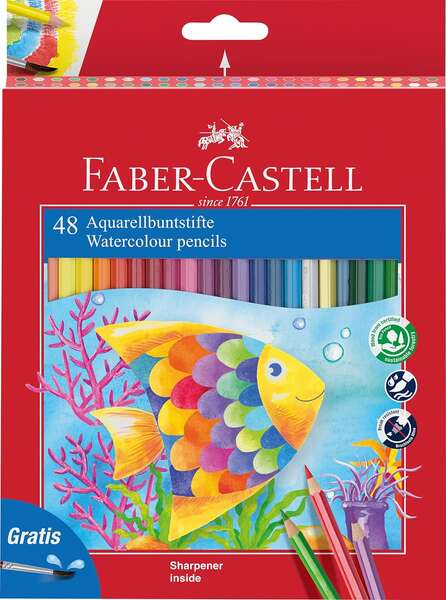 faber castell classic colour acuarelable pack de 48 lapices de colores hexagonales acuarelables + pincel resistencia a la rotura colores surtidos
