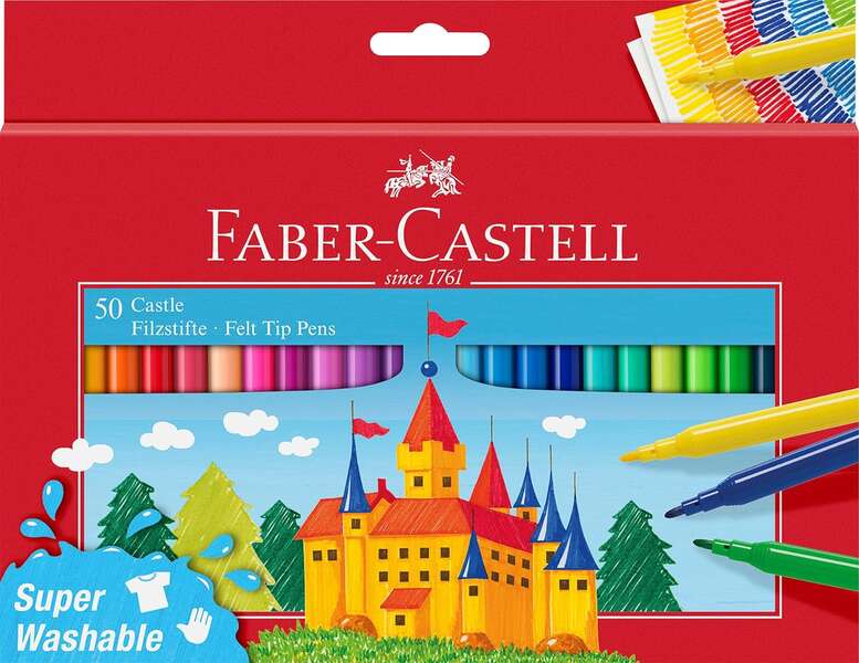 faber castell castle pack de 50 rotuladores tinta con base de agua lavable colores surtidos