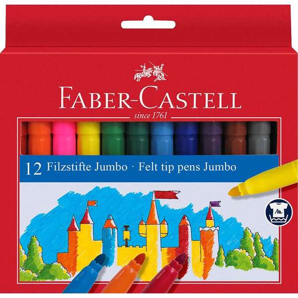 faber castell jumbo pack de 12 rotuladores punta gruesa tinta con base de agua lavable colores surtidos