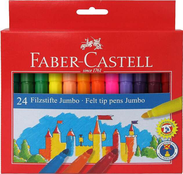 faber castell jumbo pack de 24 rotuladores punta gruesa tinta con base de agua lavable colores surtidos