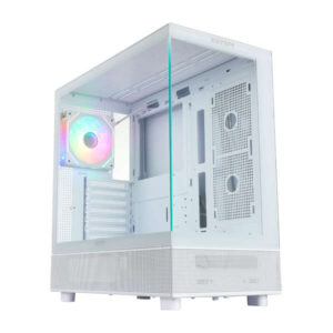 abysm danube sava h400 white caja torre atx, itx, micro atx lateral y frontal cristal templado 3.5" y 2.5" usb a, usb c y audio 1 ventilador argb instalado soporta refrigeracion liquida
