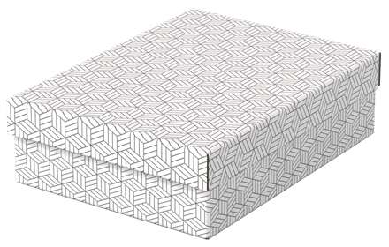 esselte pack de 3 cajas medianas de almacenamiento con tapa 265x100x360mm carton 100% reciclado y reciclable diseño blanco con dibujo