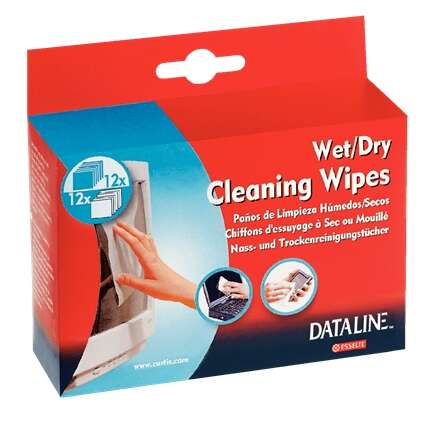 esselte pack de 12 toallitas secas y 12 toallitas humedas para pantallas envasadas en sobres eliminan el polvo