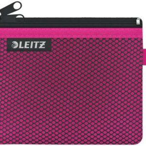 leitz wow bolsa porta todo pequeña 2 compartimentos tamaño 105x6x140mm lavable y duradera cierre de cremallera color fucsia