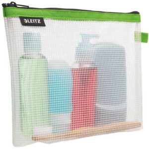 leitz wow bolsa porta todo resistente al agua tamaño 170x6x240mm material eva, lavable y duradero cierre de cremallera color verde/transparente