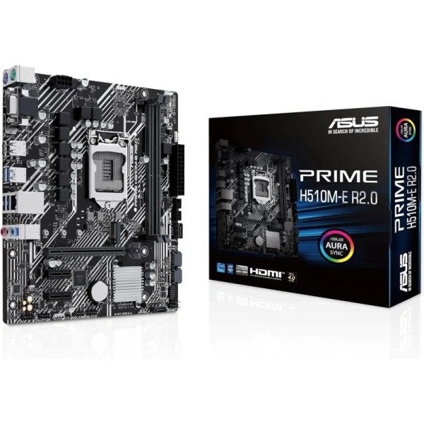 asus prime h510m e r2.0 placa base intel 1200 2x ddr4 hdmi, vga, pcie 4.0, ranura m.2 de 32 gbps, intel® 1gb ethernet, usb 3.2 gen 1 tipo a, microatx