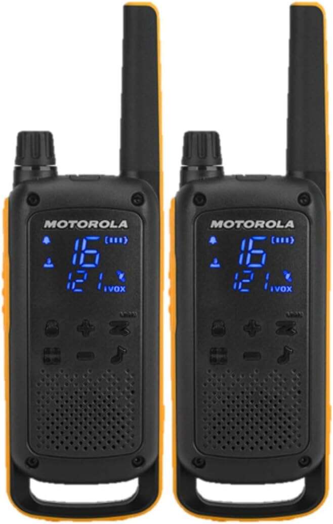 motorola tlkr t82 extreme pack 2 walkie talkies 16 canales pmr446 y 121 codigos alcance de hasta 10km en campo abierto autonomia hasta 18h color negro/amarillo