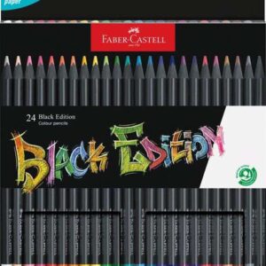 faber castell black edition pack de 24 lapices de colores mina supersuave madera negra ideales para dibujo sobre papel claro, oscuro y de colores colores surtidos