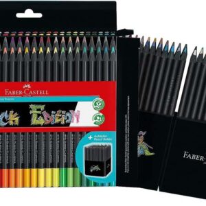 faber castell black edition pack de 50 lapices de colores mina supersuave madera negra ideales para dibujo sobre papel claro, oscuro y de colores colores surtidos