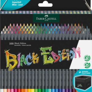 faber castell black edition pack de 100 lapices de colores mina supersuave madera negra ideales para dibujo sobre papel claro, oscuro y de colores colores surtidos