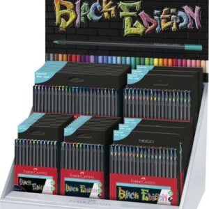 faber castell black edition expositor con 36 estuches surtidos de lapices de colores mina supersuave madera negra ideales para dibujo sobre papel claro, oscuro y de colores colores surtidos