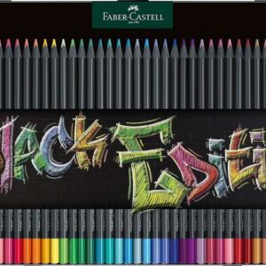 faber castell black edition caja metalica de 36 lapices de colores mina supersuave madera negra ideales para dibujo sobre papel claro, oscuro y de colores colores surtidos