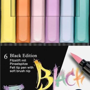 faber castell black edition pack de 6 rotuladores punta pincel tinta a base de colorantes alimentarios colores pastel surtidos