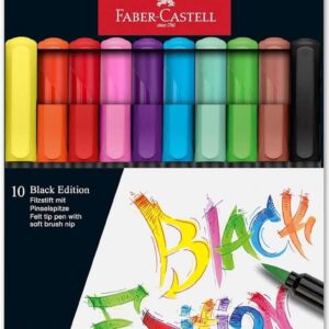 faber castell black edition pack de 10 rotuladores punta pincel tinta a base de colorantes alimentarios colores surtidos