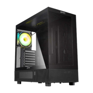 abysm danube sava h400 black caja torre atx, itx, micro atx lateral y frontal cristal templado 3.5" y 2.5" usb a, usb c y audio 1 ventilador argb instalado soporta refrigeracion liquida