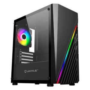 unykach mini glayze caja micro atx iluminacion argb lateral cristal templado usb a 2.0/3.0 y audio 1 ventilador 120mm rgb instalado color negro