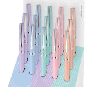 pelikan jazz pastel expositor con 15 boligrafos con mecanismo de giro punta media cuerpo lacado recargable color pastel surtidos